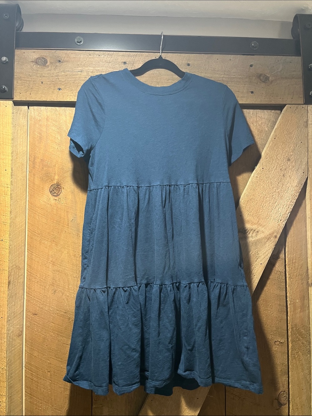 Old Navy Womens Short-Sleeve Asymmetrical Tiered Dress in Teal Blue